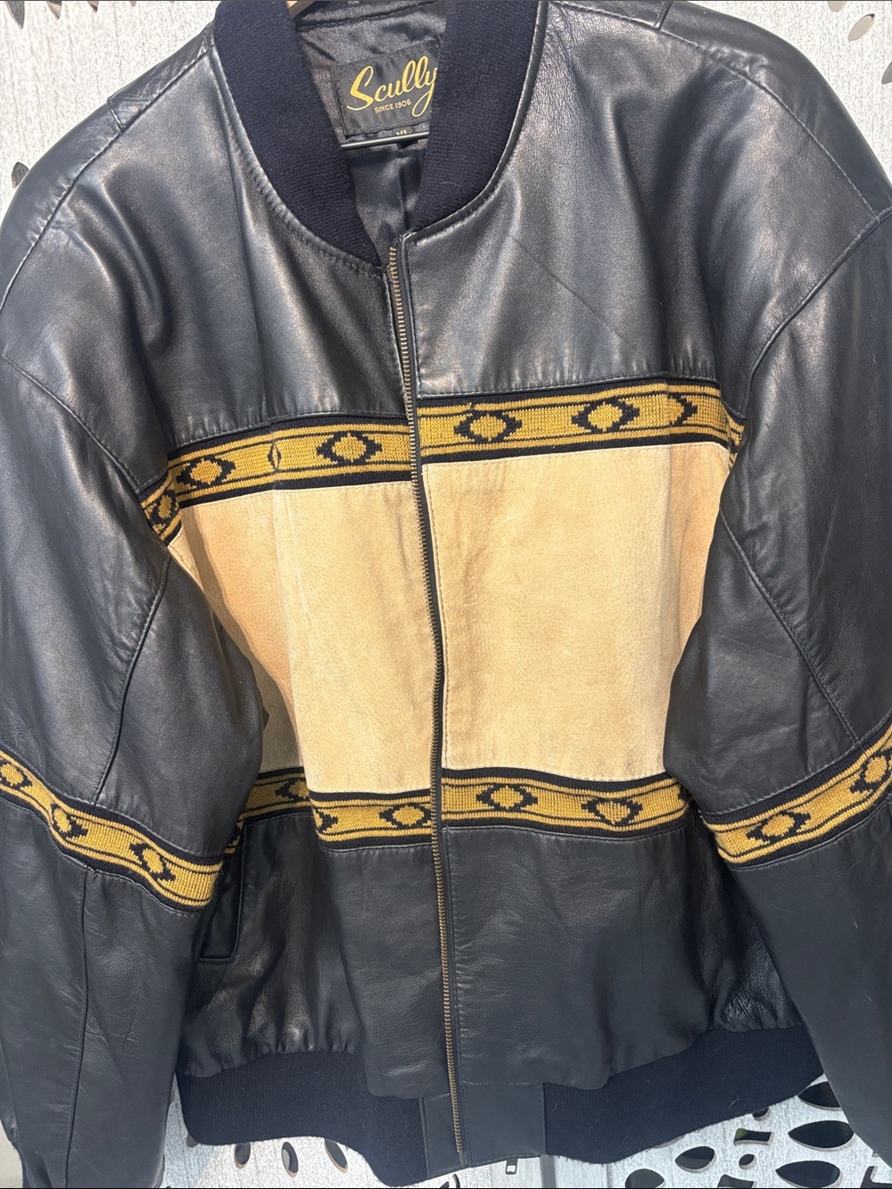 Scully Black and Tan Leather & Suede Bomber Jacket with Western  Trim